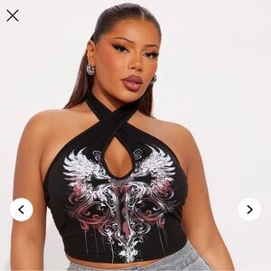 Fashion Nova Black Graphic Halter Crop Top Brand New !!!
